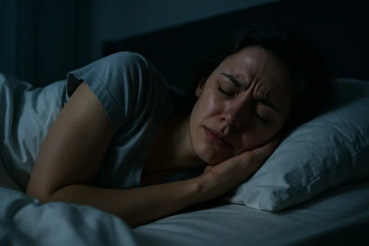 Superar pesadillas gracias a los sueños lúcidos. Mujer teniendo una pesadilla en la cama.